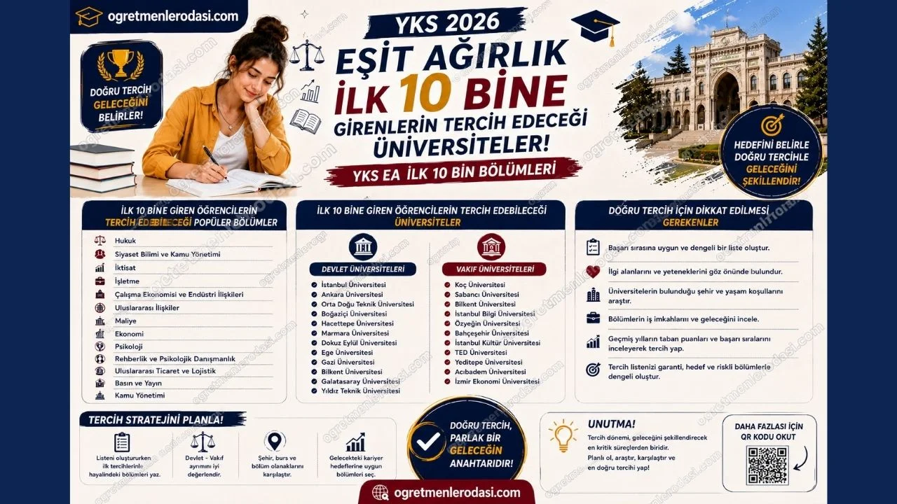 Eşit Ağırlık ilk 10 bine girenlerin tercih edeceği üniversiteler! YKS EA İlk 10 Bin Bölümleri