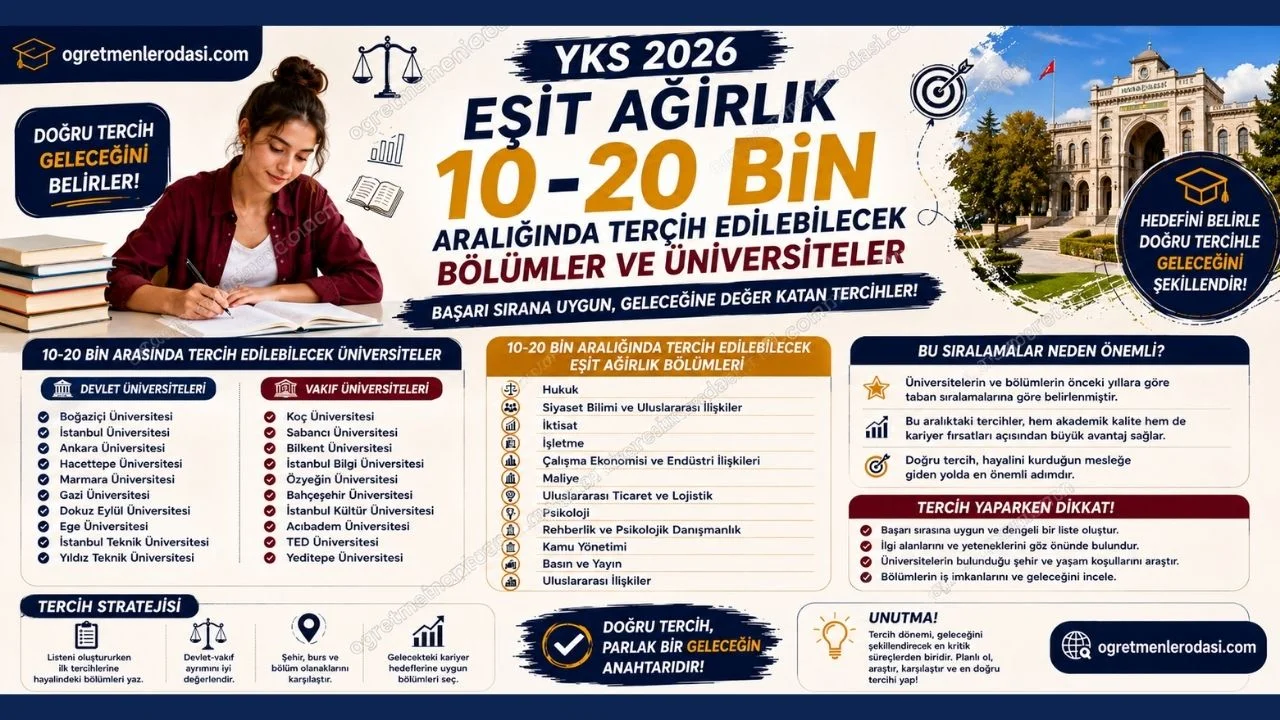 YKS 2026: Eşit Ağırlık 10-20 Bin Aralığında Tercih Edilebilecek Bölümler ve Üniversiteler