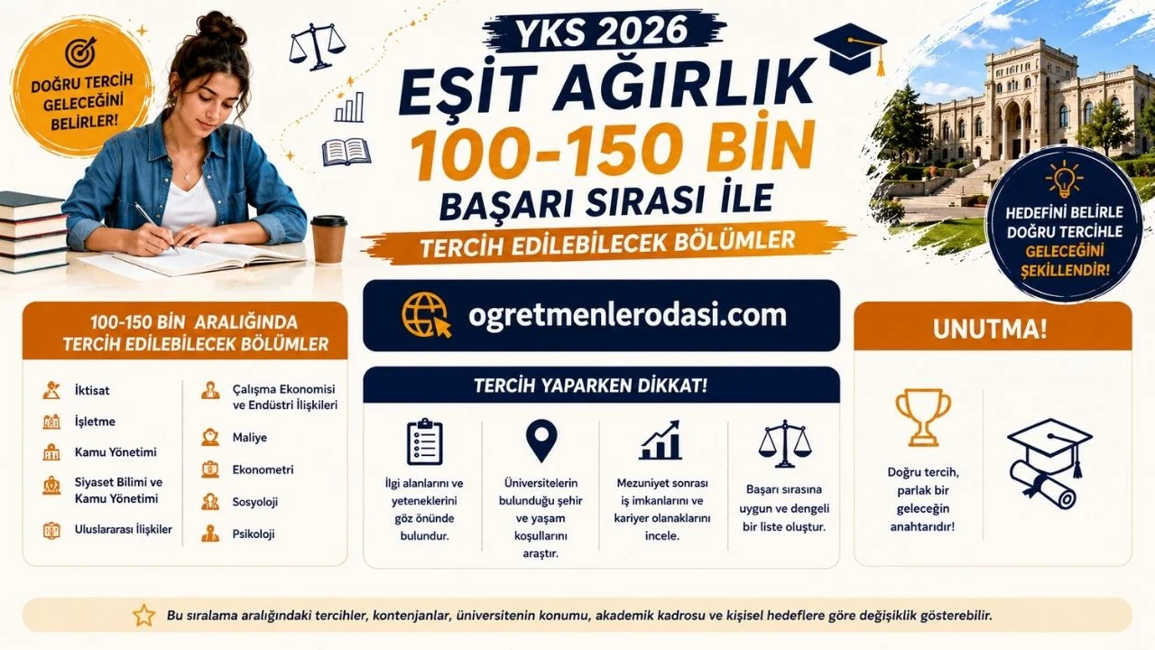 YKS 2026 Eşit Ağırlık 100-150 Bin Başarı Sırası ile Tercih Edilebilecek Bölümler