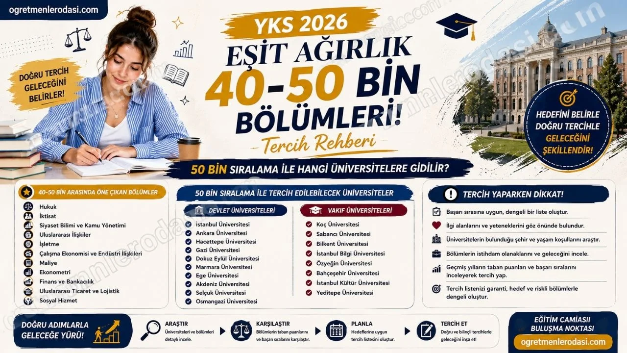 YKS 2026 Eşit Ağırlık 40-50 bin bölümleri! 50 bin sıralama ile hangi üniversitelere gidilir?