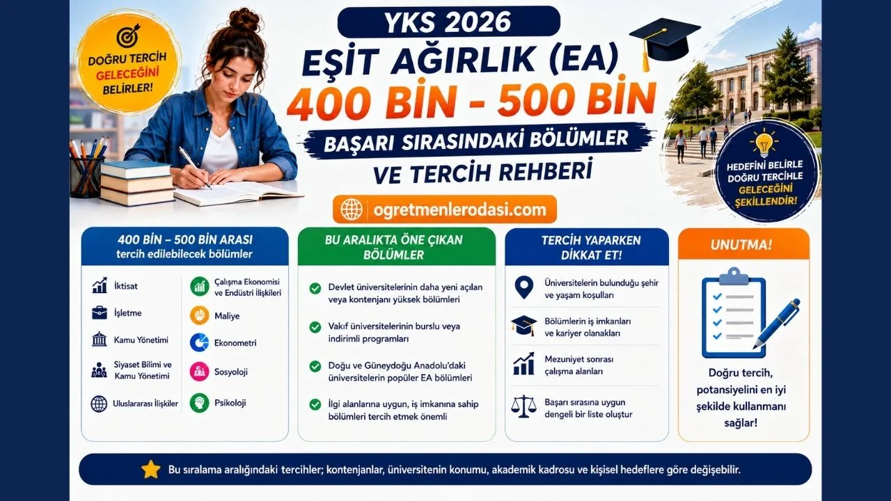 YKS 2025 eşit ağırlık 400-500 binle alan bölümler! 500 bin sıralama ile hangi üniversiteler tercih edilir?