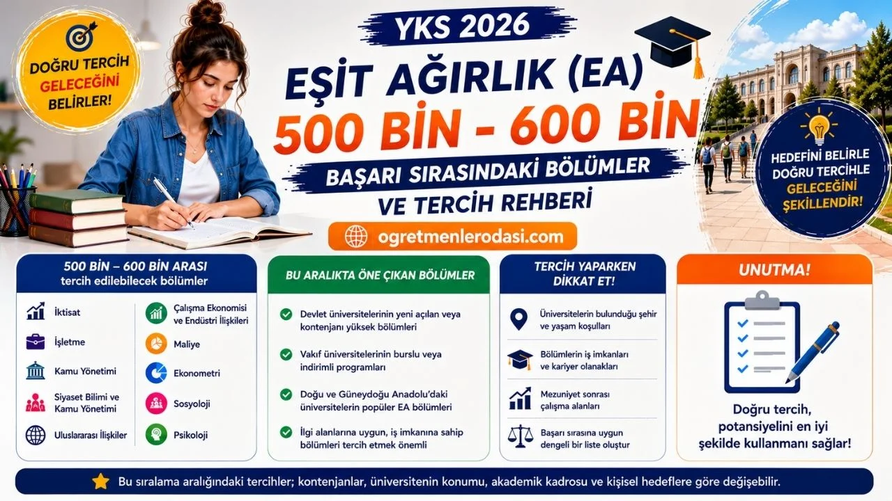 YKS 2026 500-600 bin sıralama ile alan bölümler eşit ağırlık 600 bin ile hangi üniversiteler tercih edilir?