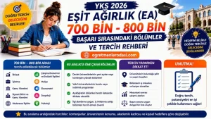 YKS 2026 700-800 bin sıralama ile alan bölümler Eşit Ağırlık 800 bin bölümleri 4 yıllık 2 yıllık