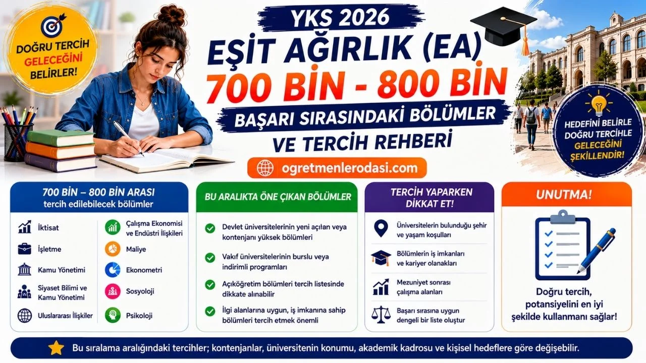 YKS 2026 700-800 bin sıralama ile alan bölümler Eşit Ağırlık 800 bin bölümleri 4 yıllık 2 yıllık