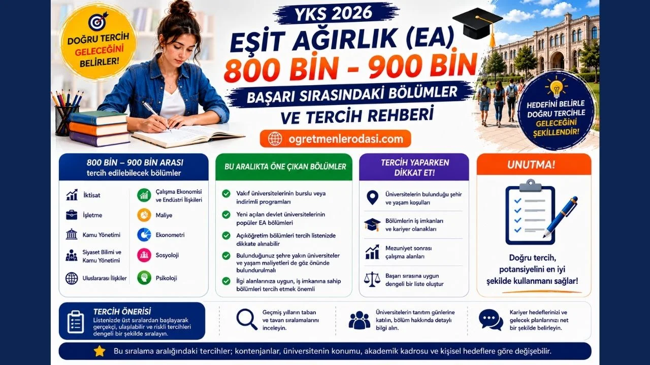 YKS Eşit Ağırlık 800-900 Bin Sıralamasıyla Hangi Bölümler Seçilmeli? 900 binle tercih edilecek bölümler!