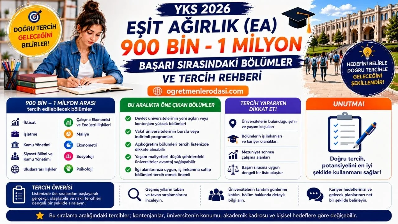 Eşit ağırlık 1 milyonla alan bölümler! YKS 2026: EA 900 Bin - 1 Milyon Sıralamada Tercih Edilecek Üniversite ve Bölümler