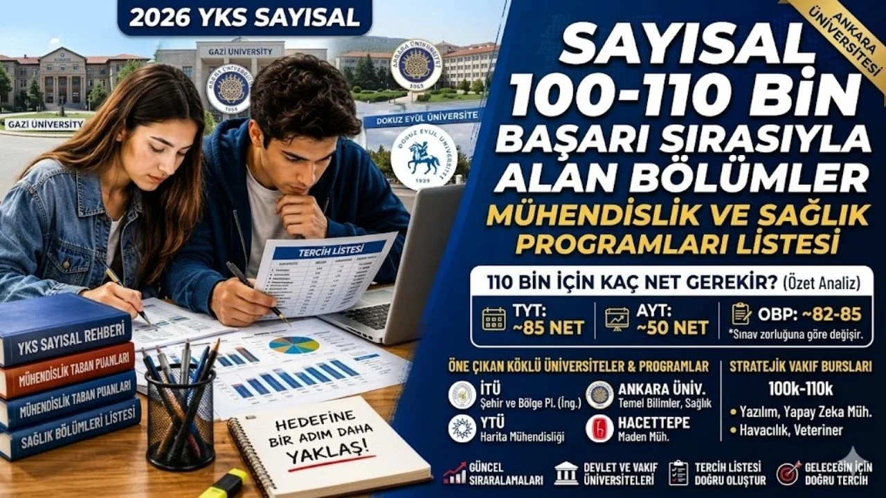 2026 YKS Sayısal 100 Bin – 110 Bin Başarı Sırasındaki Bölümler ve Tercih Rehberi