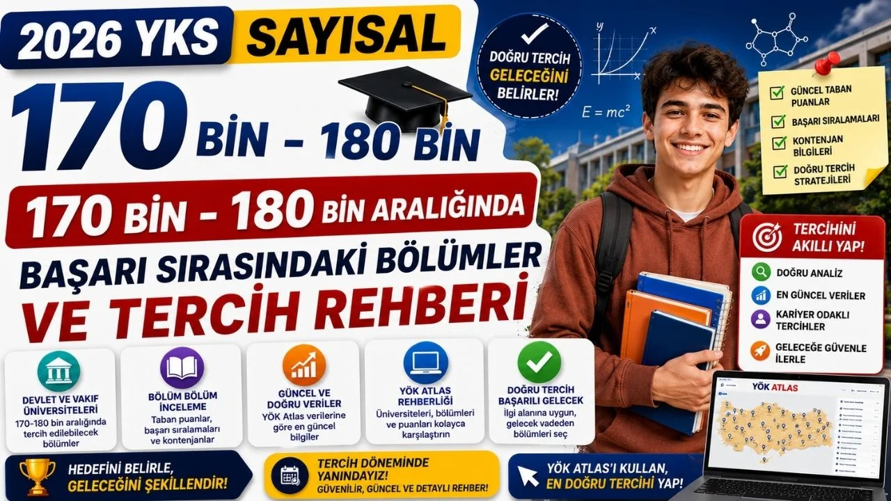 Sayısal 180 binle tercih edilebilecek bölümler! YKS 2026 Sayısal 170-180 bin aralığında gidilebilecek üniversiteler