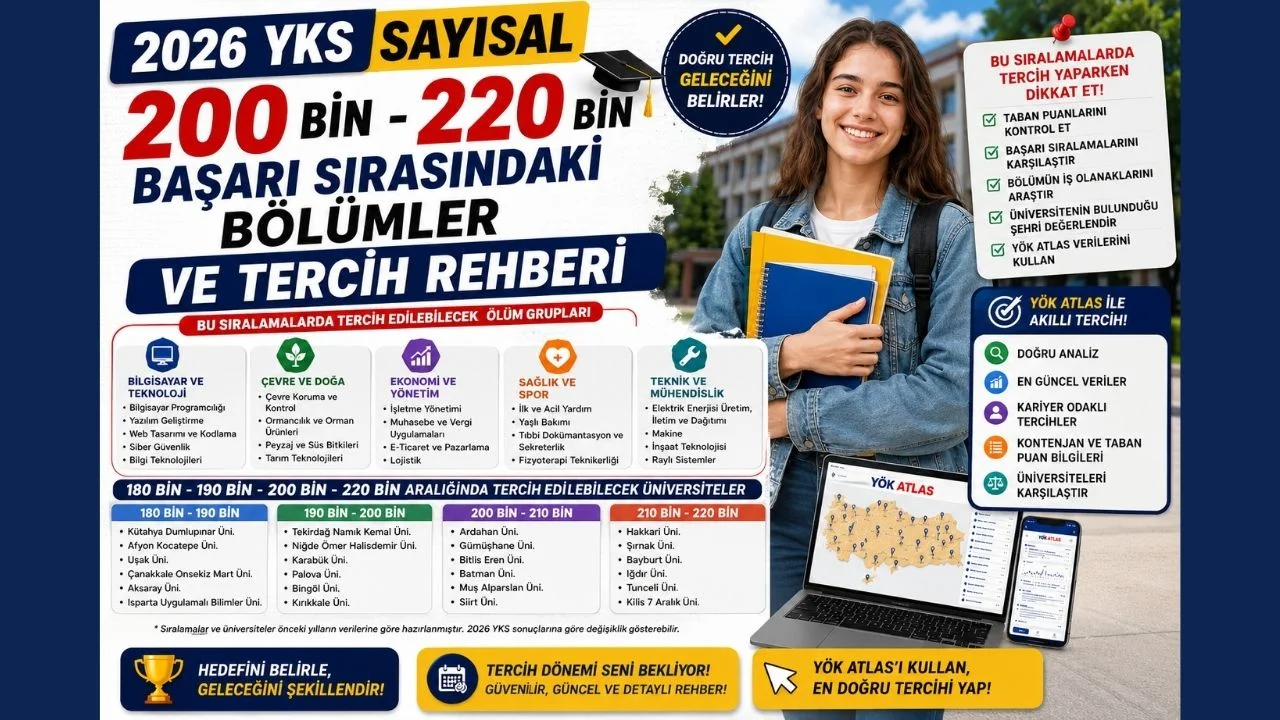 YKS 2026 Sayısal 220 binle hangi bölümlere gidilir? Sayısal 200, 210 binle gidilebilecek üniversiteler!