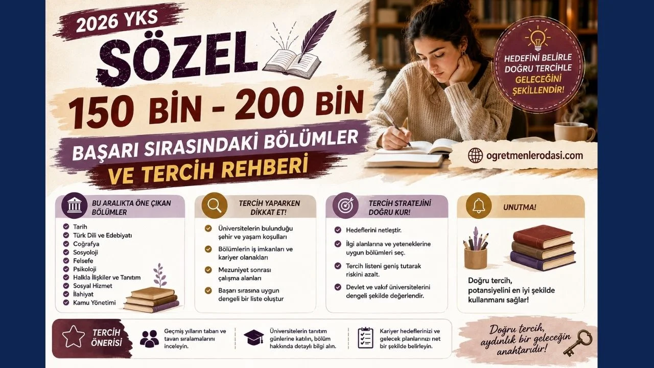 YKS 2026 Sözel 150-200 bin ile alan bölümler! Sözel 200 binle hangi üniversiteler tercih edilir?