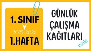 1.Sınıf 1. Hafta Günlük Ödevler Çalışma Yaprakları