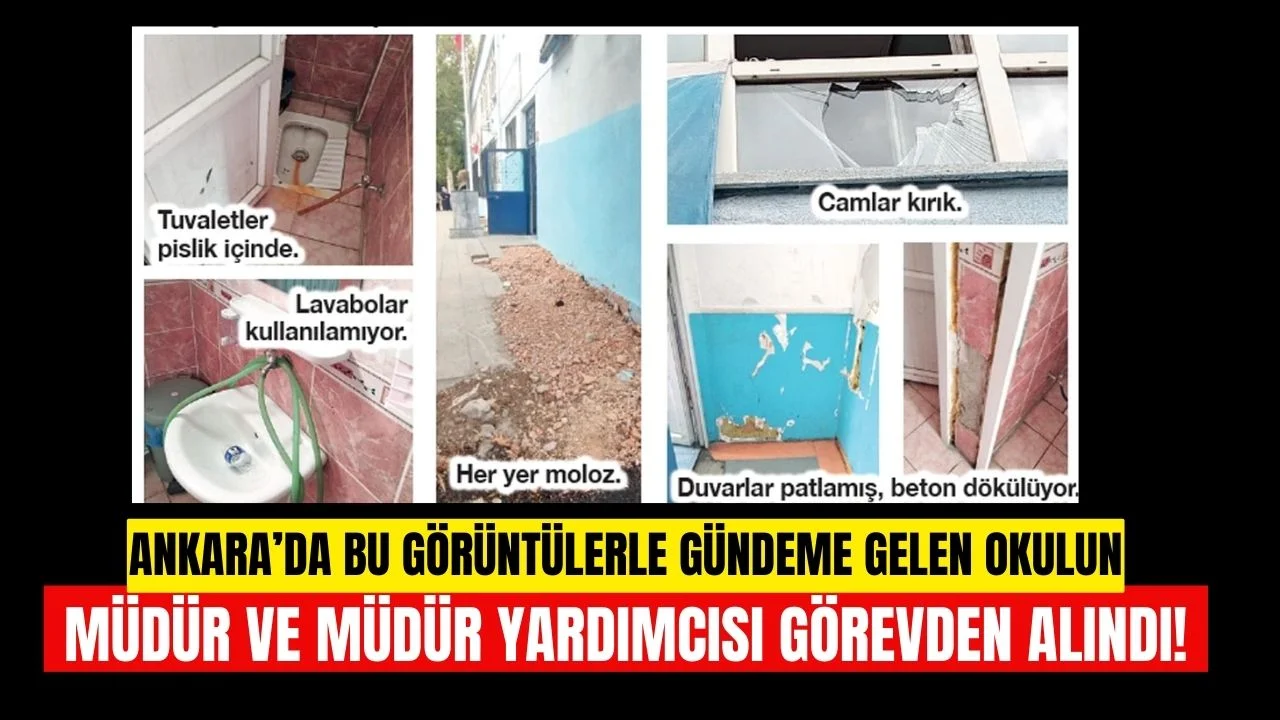 Ankara’da bakımsız görüntüleriyle tepki çeken Gazi Ortaokulu’nda inceleme tamamlandı. Okulun yeni eğitim yılına hazır hale getirilmemesi gerekçesiyle okul müdürü ve yardımcısı görevden alındı.