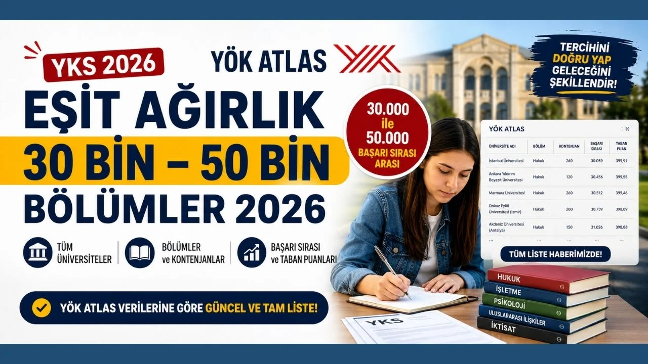 Eşit Ağırlık 30 Bin – 50 Bin Arası Bölümler 2026: Tüm Üniversiteler ve Taban Puanları Tam Liste