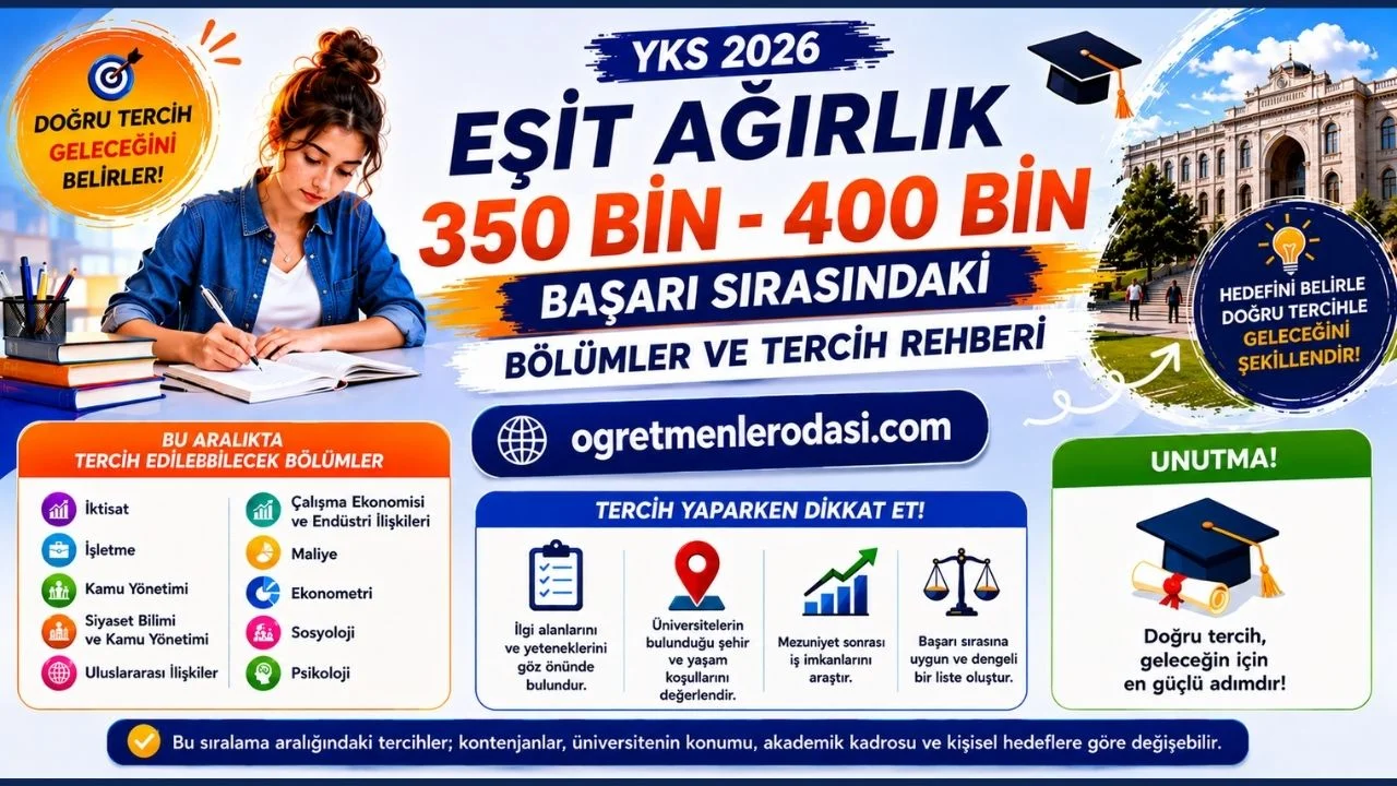 YKS Eşit Ağırlık 350 Bin - 400 Bin Bölümleri! 360, 370, 380, 390 bin sıralama ile tercih edilecek üniversiteler!