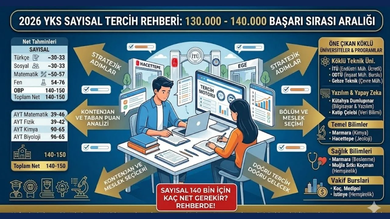 2026 YKS Sayısal 130 Bin - 140 Bin Başarı Sırasındaki Bölümler ve YÖK Atlas Tercih Rehberi!