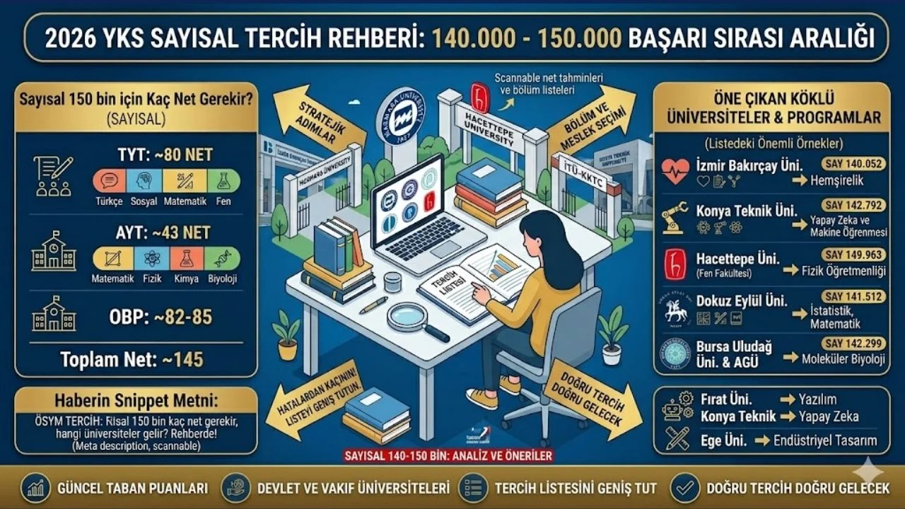2026 YKS Sayısal 140 Bin - 150 Bin Başarı Sırasındaki Bölümler ve Tercih Rehberi