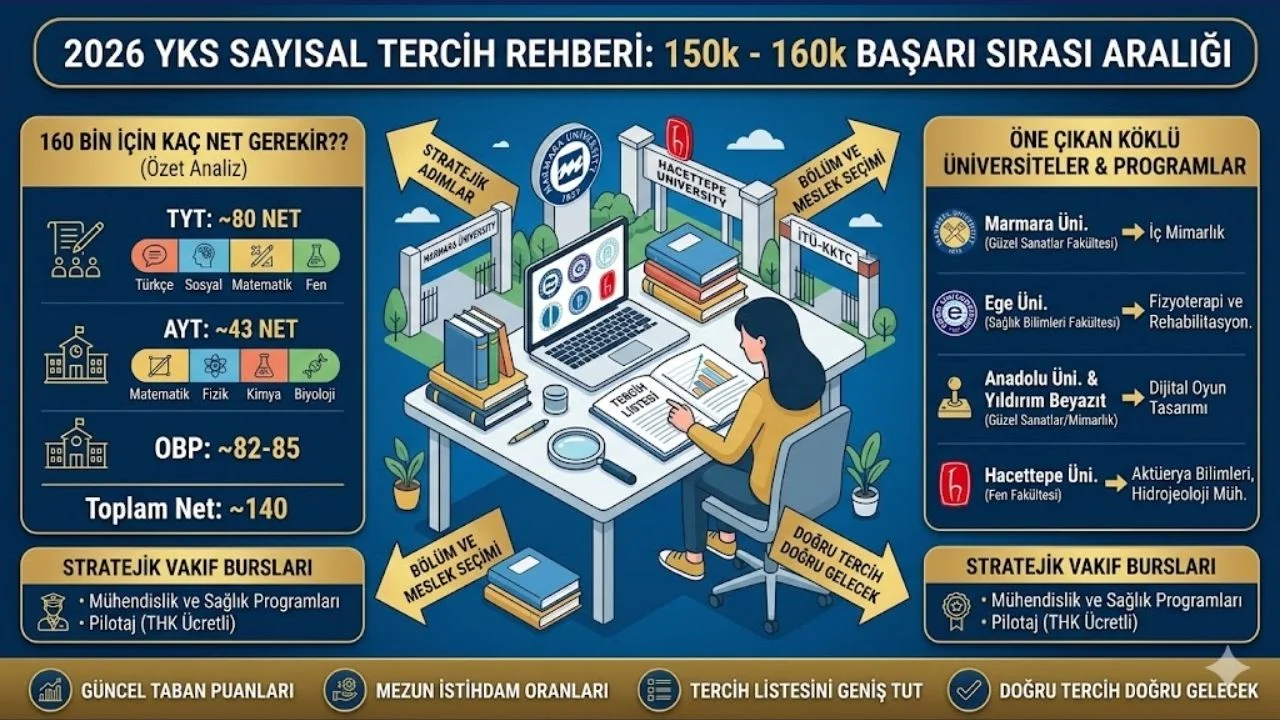 2026 YKS Sayısal 150 Bin - 160 Bin Başarı Sırasındaki Bölümler ve Tercih Rehberi