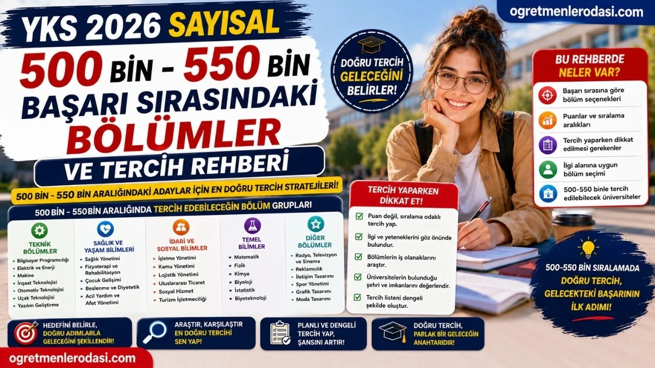 YKS Sayısal 500 Bin - 550 Bin Başarı Sırasındaki Bölümler ve 2026 YÖK Atlas Tercih Rehberi