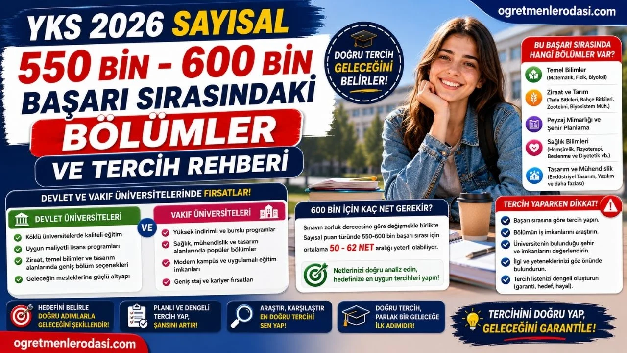 YKS 2026 Sayısal 550 Bin - 600 Bin Sıralama ile Alan Bölümler! 560 570 580 590 binle yazılacak üniversiteler!