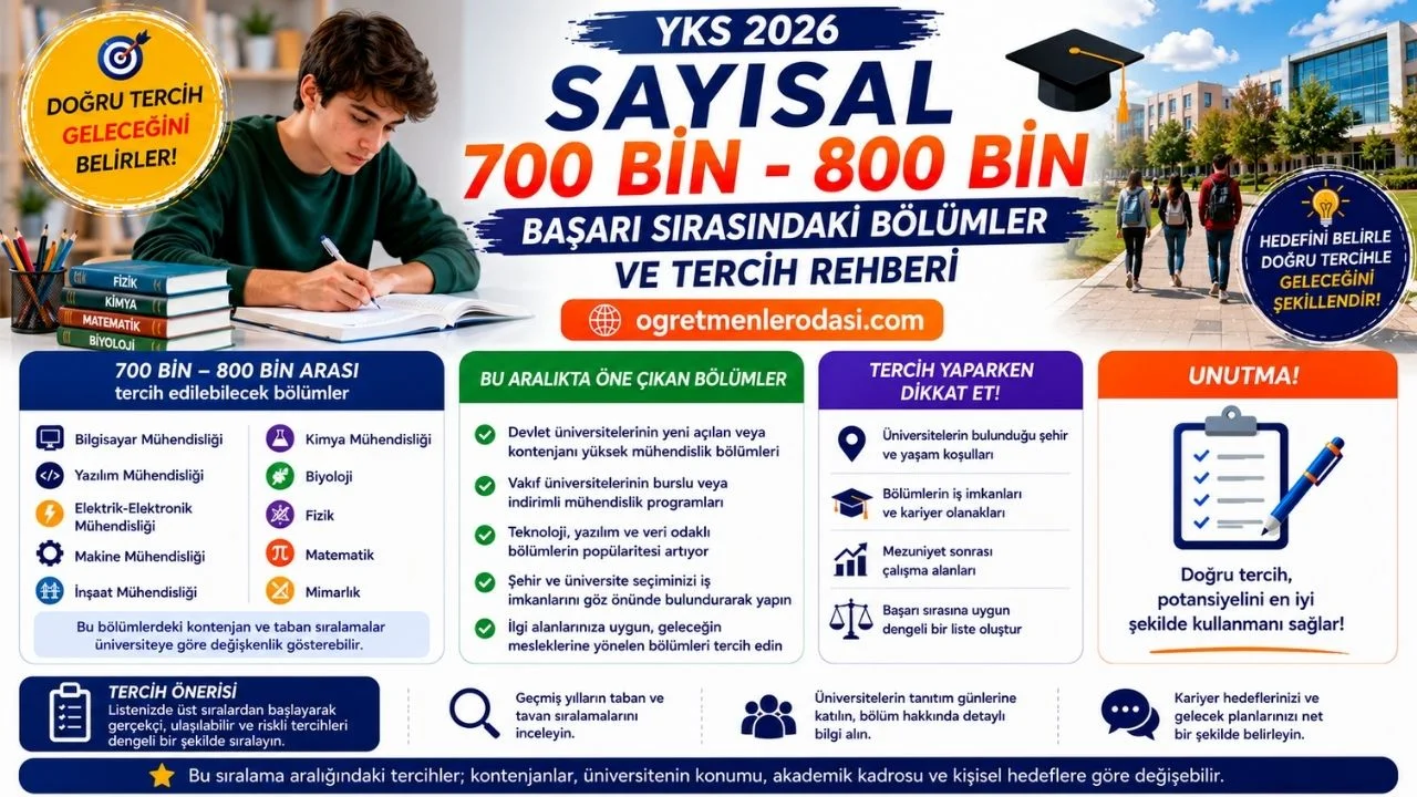 YKS Eşit Ağırlık 700-800 bin sıralama ile alan bölümler! YKS YÖK Atlas Tercih Rehberi