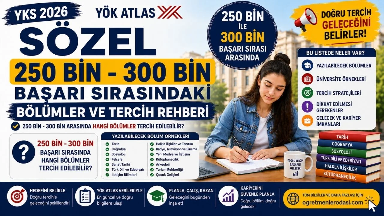 YKS Sözel 250 Bin - 300 Bin Sıralama ile Alan Bölümler! 260 bin, 270 bin, 280 bin, 290 bin bölümleri için kaç net?