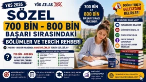 YKS Sözel 700 Bin – 800 Bin Sıralama ile Hangi Bölümler Gelir? 2026 Tercih Rehberi 4 yıllık 2 yıllık
