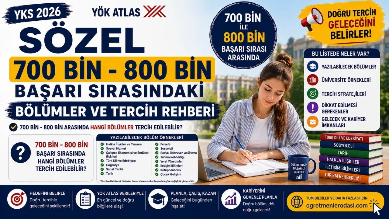 YKS Sözel 700 Bin – 800 Bin Sıralama ile Hangi Bölümler Gelir? 2026 Tercih Rehberi 4 yıllık 2 yıllık